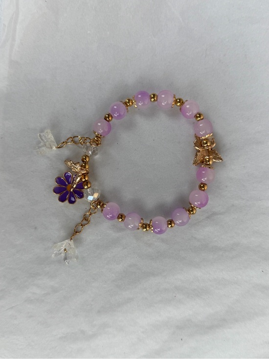 Jewelry - Purple Beaded Flower Charm Bracelet - Women Jewelry